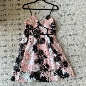 Aqua Dresses - Pink/Black/White Lace Dress